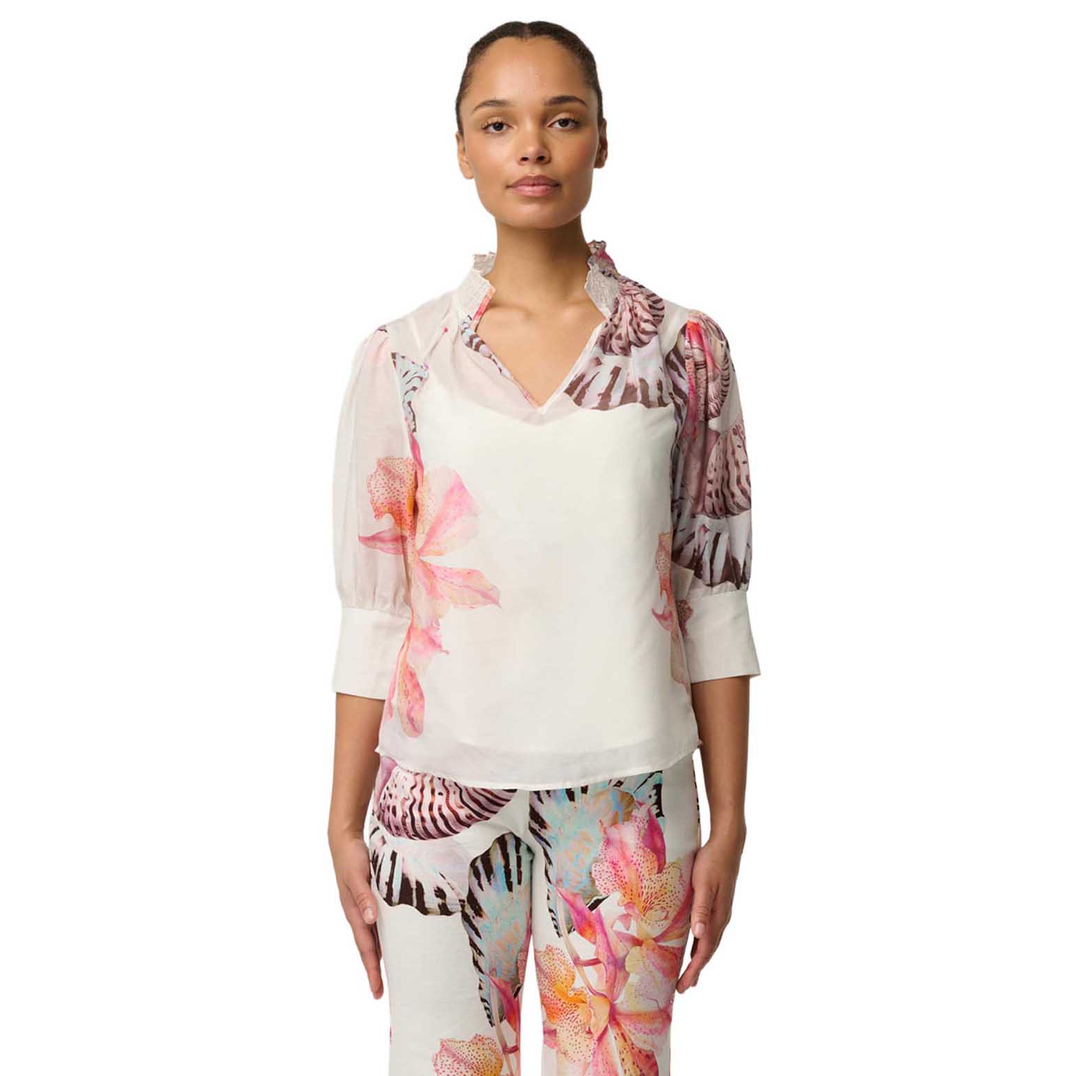 OnceWas Oleander Shirred Blouse
